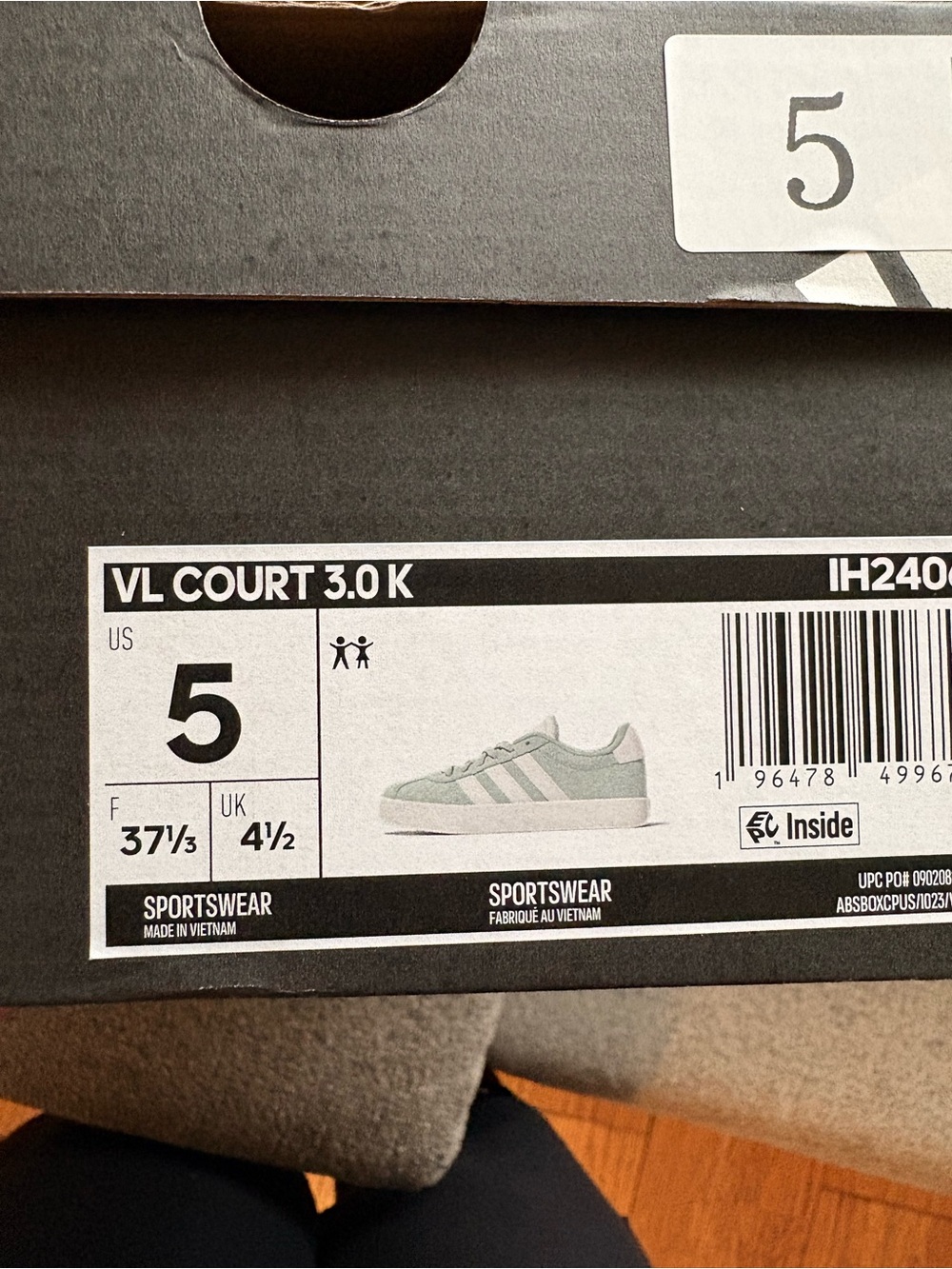 adidas VL Court 3.0 K Sneakers - Mint Green & White
